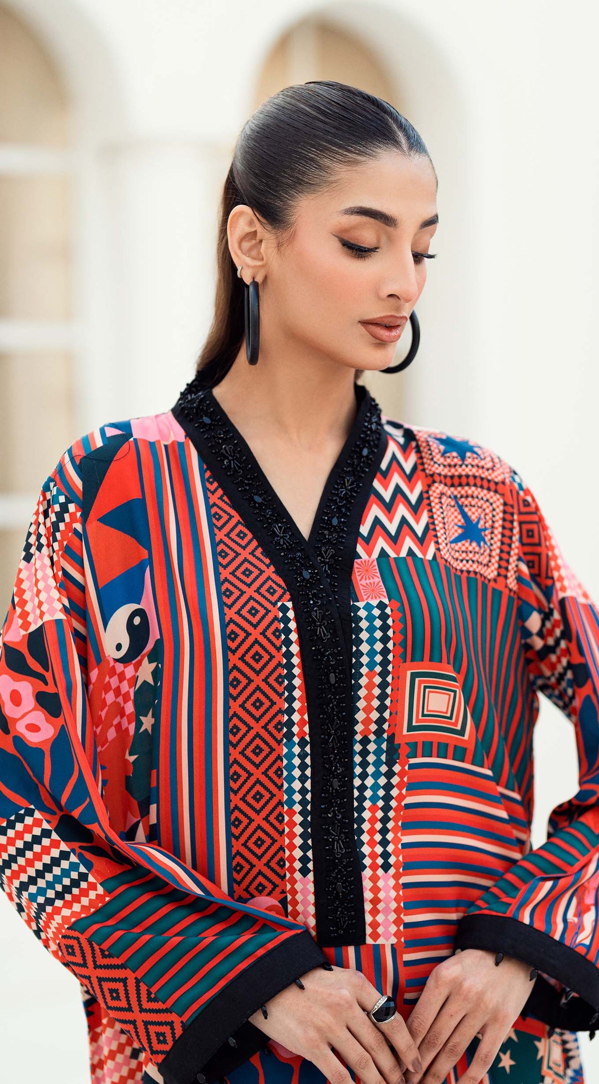 Nova | Geometric Print Crepe Silk Kaftan | Sabeen Abbas