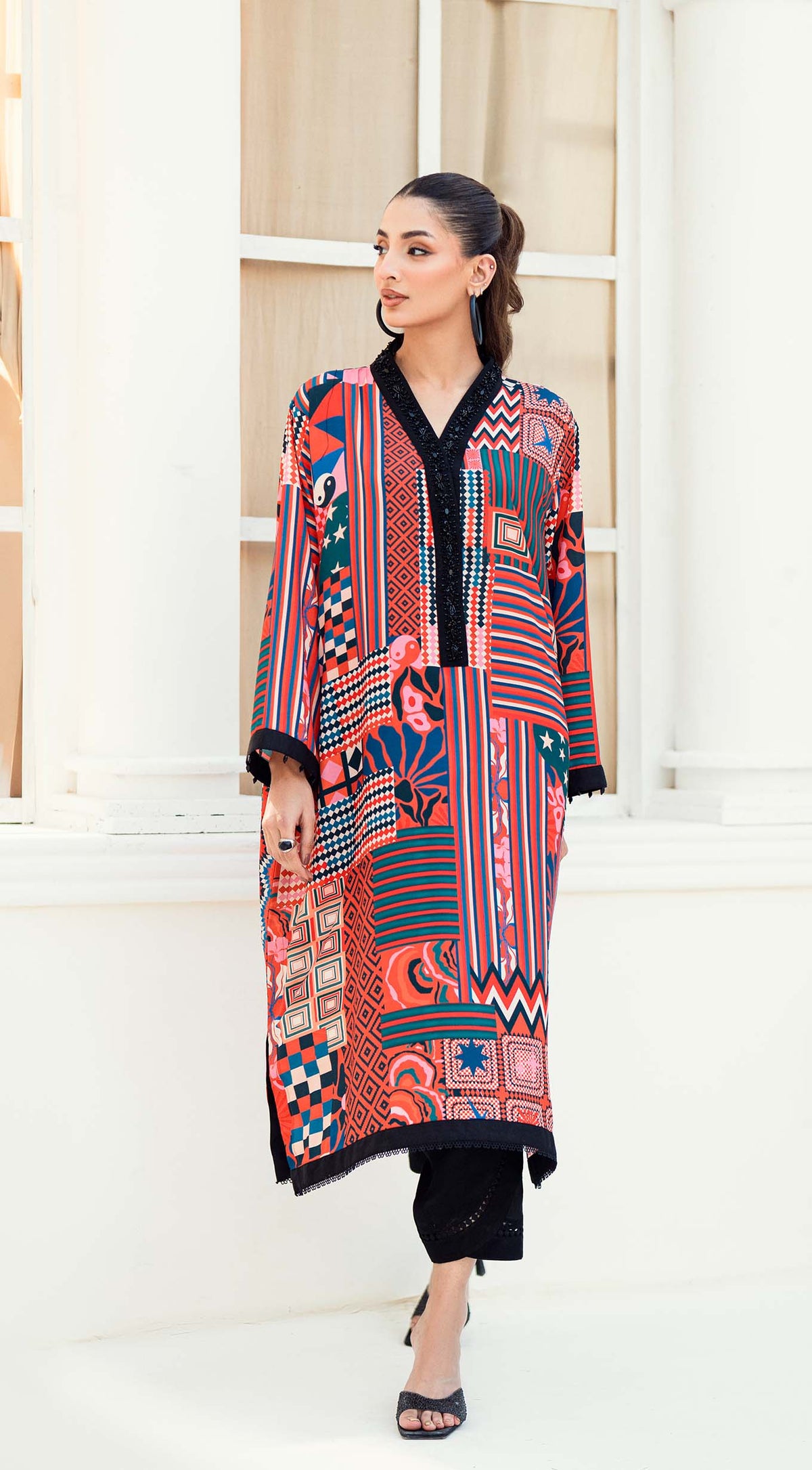 Nova | Geometric Print Crepe Silk Kaftan | Sabeen Abbas