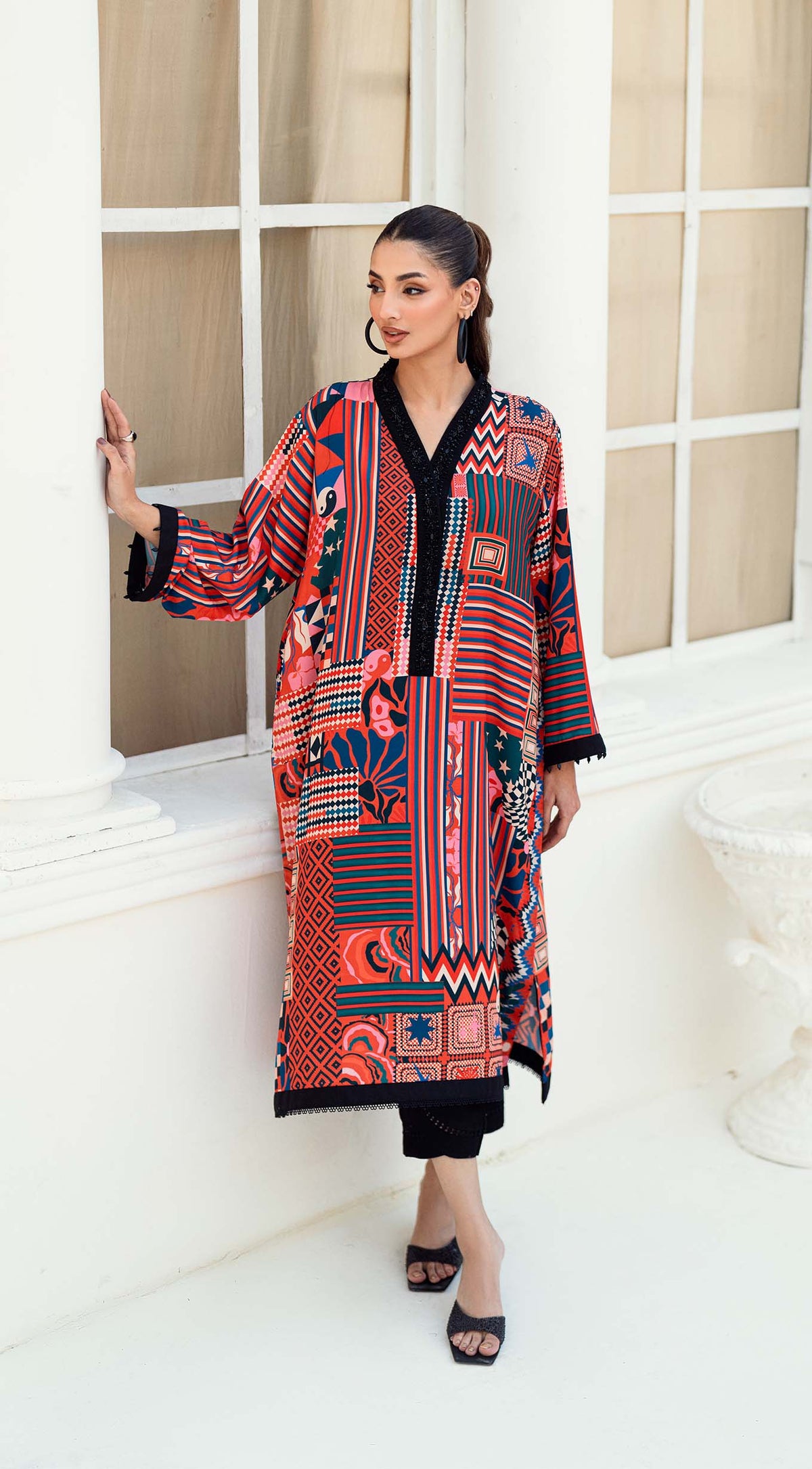 Nova | Geometric Print Crepe Silk Kaftan | Sabeen Abbas