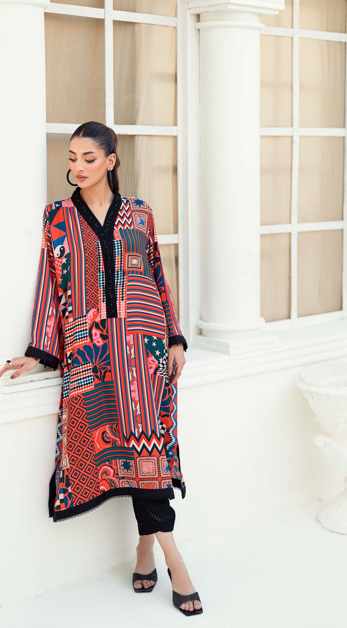 Nova | Geometric Print Crepe Silk Kaftan | Sabeen Abbas